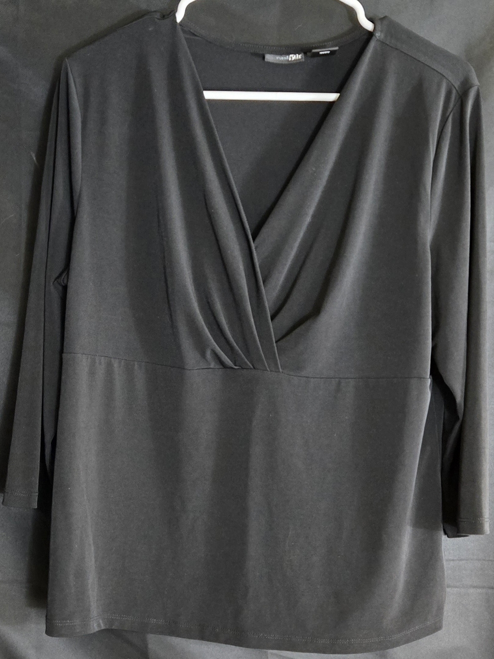 East 5th XL Black Faux-Wrap Women's Top by Studio #665